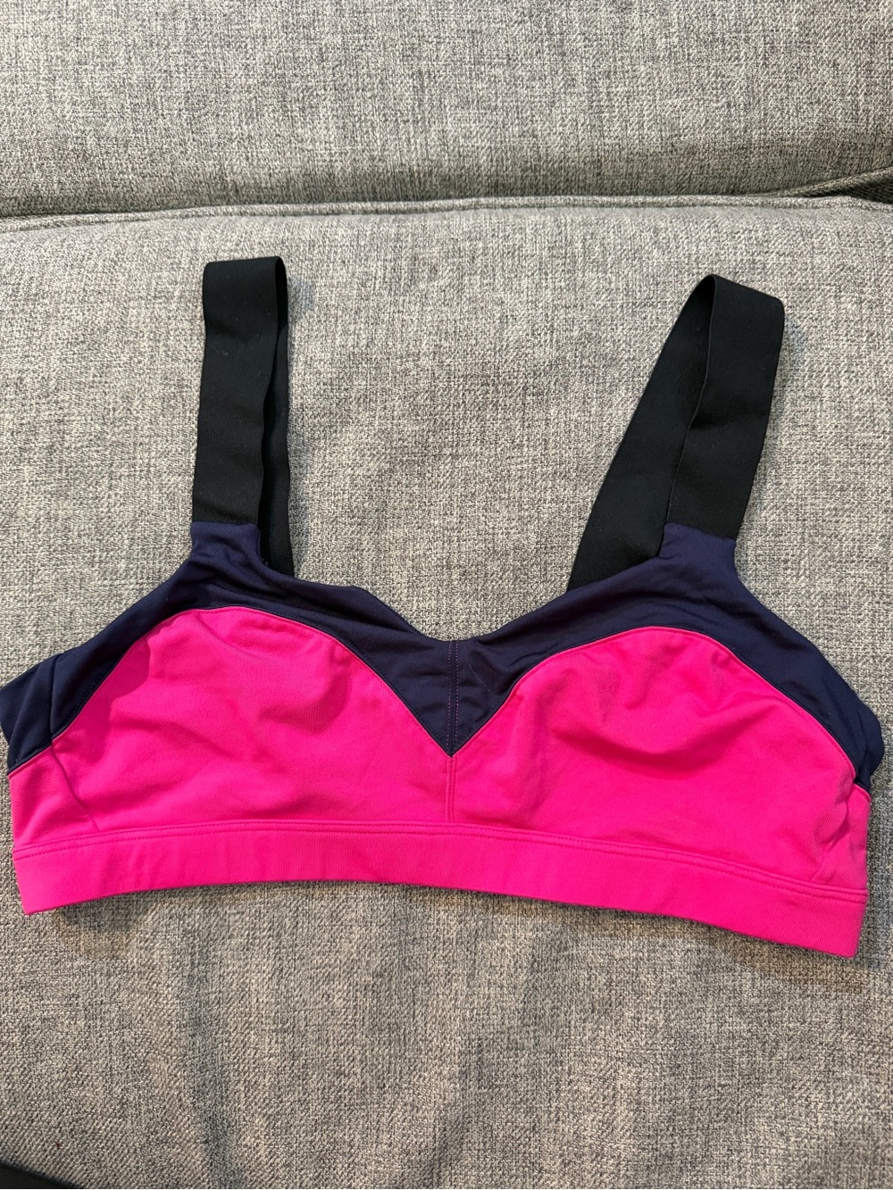 Brooks Pink and Navy Supportive Sports Bra with Wide Black Straps Size Large EUC